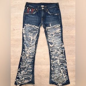 Vintage True Religion Brand Jeans Distressed Joey Flare Wide Leg